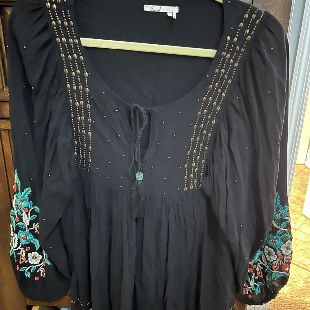 Floreat Black Blouse with Colorful Embroidery